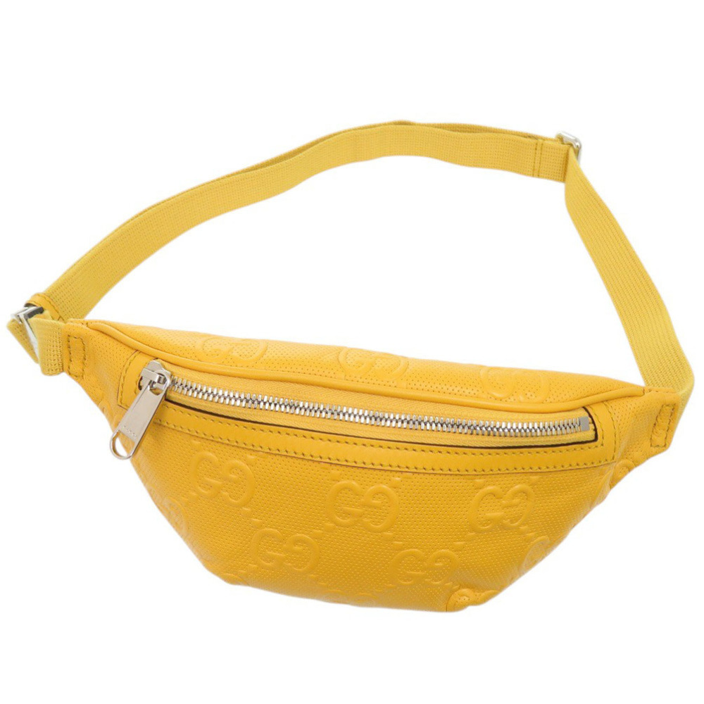 Gucci 658582 GG Embossed Leather Yellow Bag Body Waist 0636GUCCI